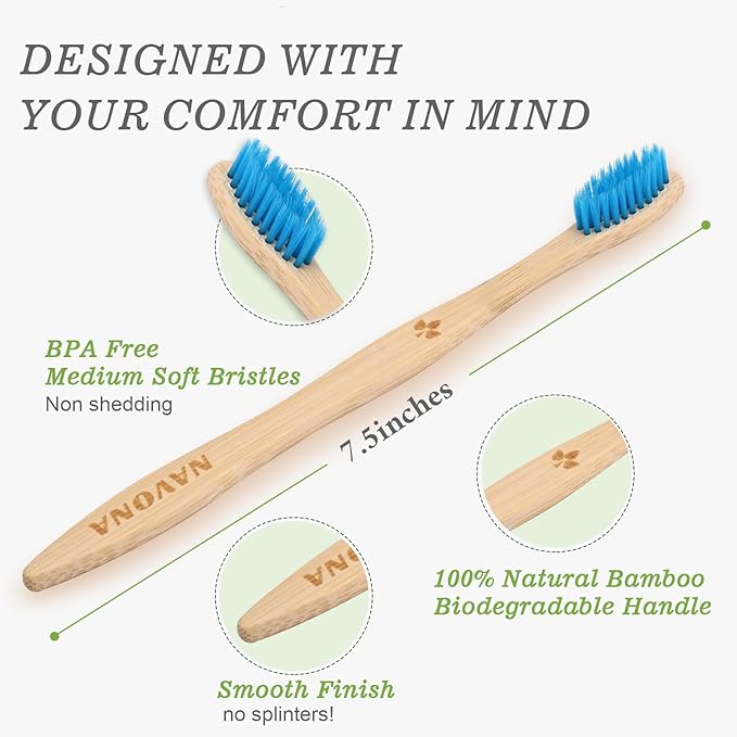 Navona 30 PCS Bamboo Toothbrushes, BPA Free Soft Bristles Toothbrush for Adults, Box of Two Kids Bamboo Toothbrushes Pack, Eco-Friendly Natural Wooden Toothbrush Bulk