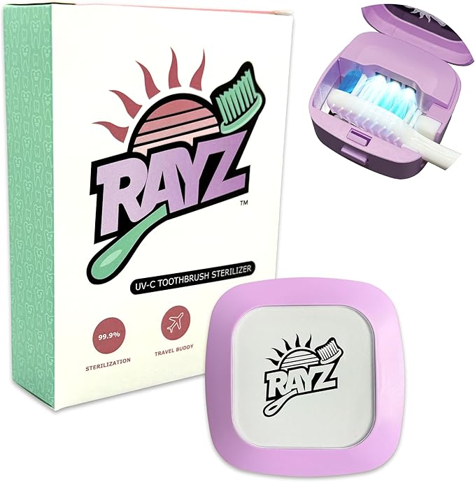 Rayz UV-C Toothbrush Sanitizer | Portable & Rechargeable | 99.9% Sanitization in 3 Minutes | Wall Mountable, Travel-Friendly & TSA-Approved (Lavender)