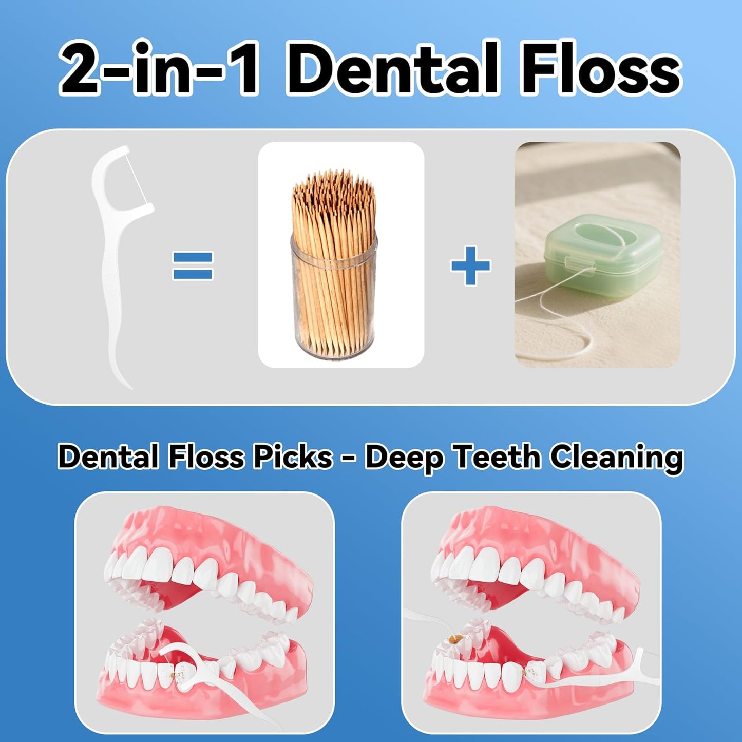 Floss Picks 300 Count Dental Floss Sticks Gen 3 Bulk Tooth Picks Flossers with Travel Case Toothpicks for Family Restaurant Adults Teeth Cleaning