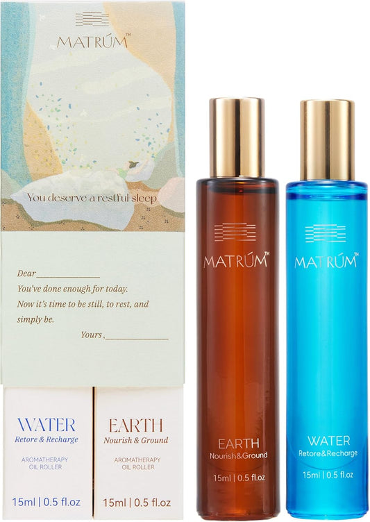 MATRUM Deep Sleep & Inner Calm Essential Oil Roll On Set, 100% Pure Aromatherapy Oils for Sleep, Anxiety & Stress Relief, Water & Earth Relaxing Duo, 1 Fl Oz