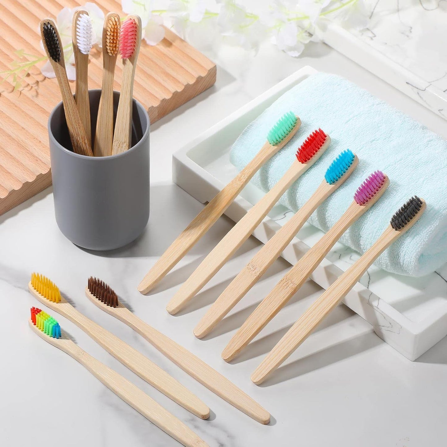 Sieral 120 Pcs Bamboo Toothbrushes Bulk, Soft Bristle Toothbrush for Adults, Natural Wooden Toothbrushes, Vegan Organic Bamboo Travel Tooth Brush, Individually Wrapped, 7 Inch 12 Color