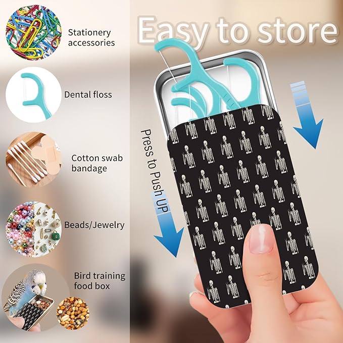 Portable Dental Floss Case, Refillable Cute Travel Floss Dispenser for Men & Women, Pocket Travel Floss Picks Case for Purse, Backpack, Bag Cute Skeleton Hands