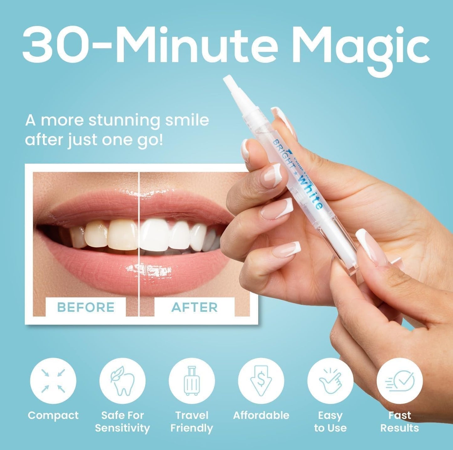 Venus Visage Teeth Whitening Pen - Effective Teeth Whitening Gel - 40+ Uses - Professional Formula - Mint Flavor - No Sensitivity (0.10 Fl Oz (Pack of 3))