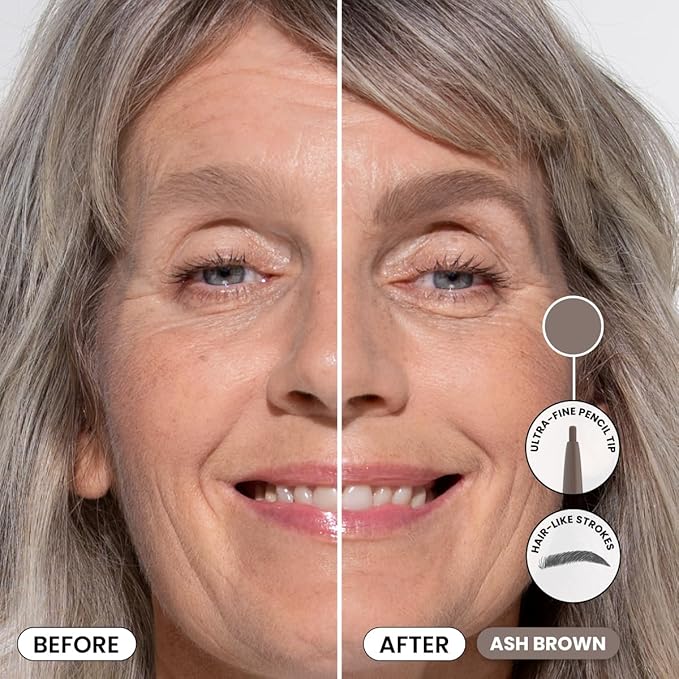 Prime Prometics PrimeBrow Pencil for Mature Women – Ultra-Precise Tip for Natural, Hair-Like Strokes – Smudge-Proof & Long-Lasting Wear – Great for Thinning, Sparse, or Graying Brows (Ash Brown)