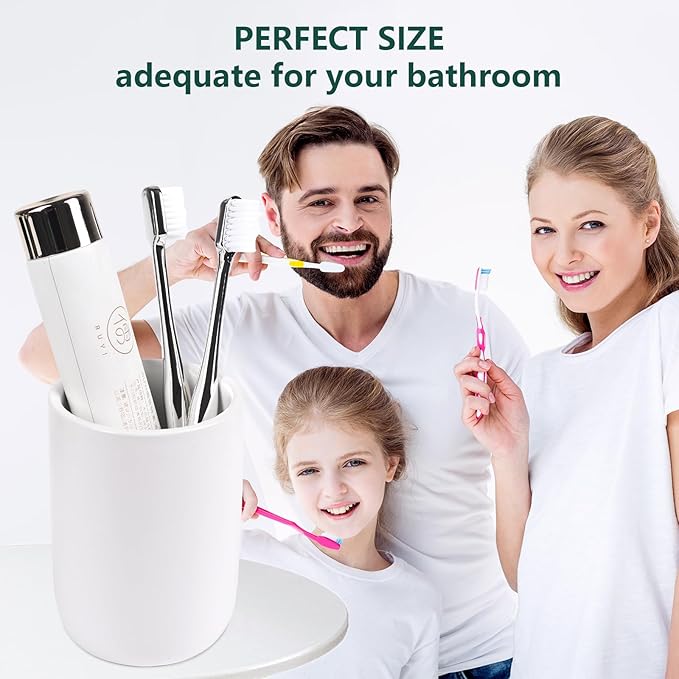 BosilunLife Ceramic Toothbrush Holder - 12Oz Bathroom Toothbrush Holder White Tooth Brush Holders Tumbler Cups Reusable Toothbrush Mouthwash Cup Small Toothbrush and Toothpaste Holder