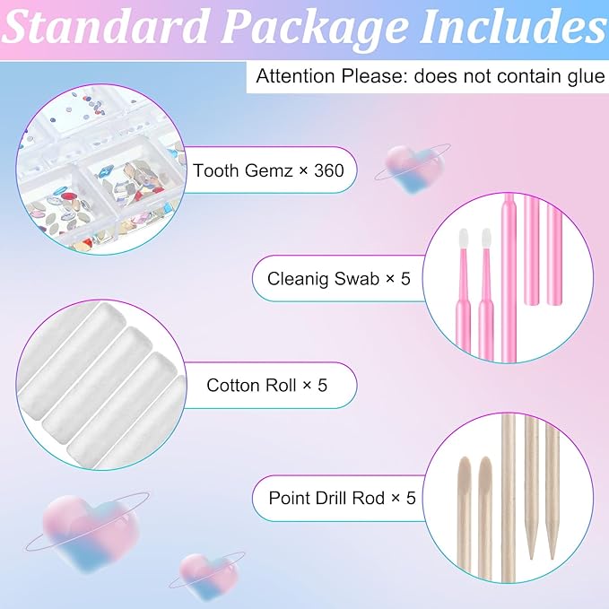 Sosation 377 Pieces Tooth Gem Kit DIY Fashionable Tooth Jewelry Kit Artificial Crystal Reflective Teeth Gems for Halloween Christmas Teeth Party Decorations Bright Style