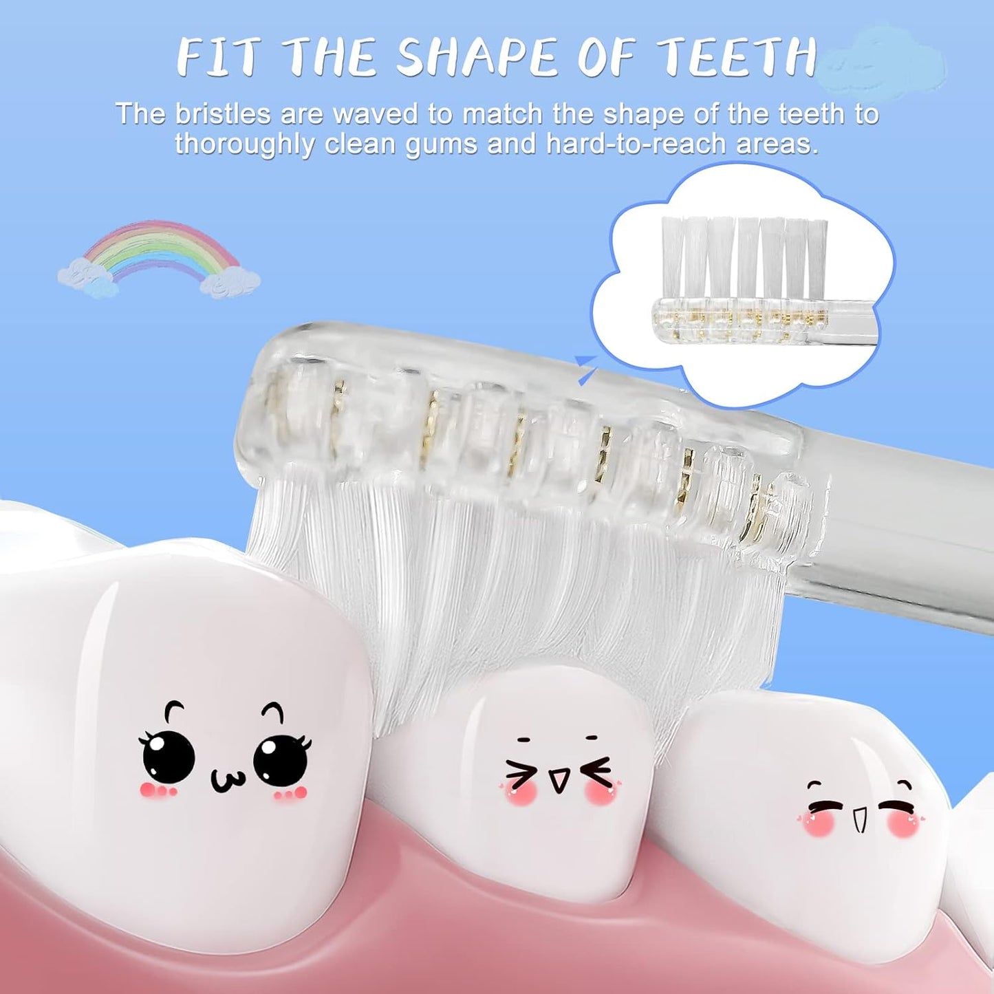 Teeteck 5 Pack Kids Toothbrush Replacement Heads Compatible with SEAGO SG513/SG977/SGEK6, DadaTech DT-K6/DT-BB1/DT-977, Brush-Baby WildOnes(Ages 18-36 Months/Transparent)