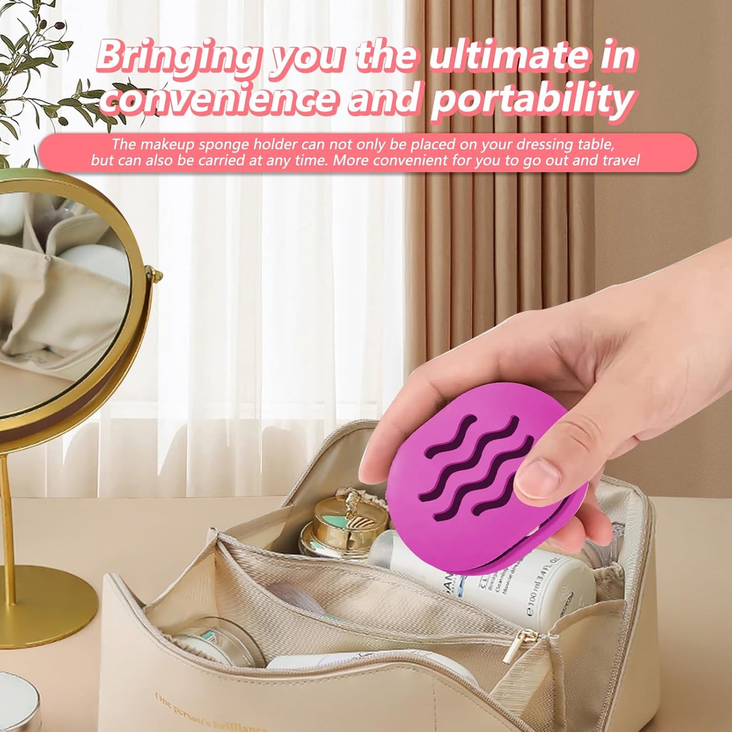 Makeup Sponge Holder,Travel Make up Sponges Organizer,Silicone Shatterproof Make Up Sponge Case,Breathable makeup sponge case, suitable for business or travel（Purple）