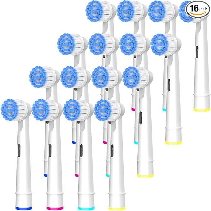 Pro Sensitive Gum Care Replacement Brush Heads Compatible with Oral-B Electric Toothbrushes, 16 Pack High Density Extra Soft Bristles Toothbrush Heads Refill, White