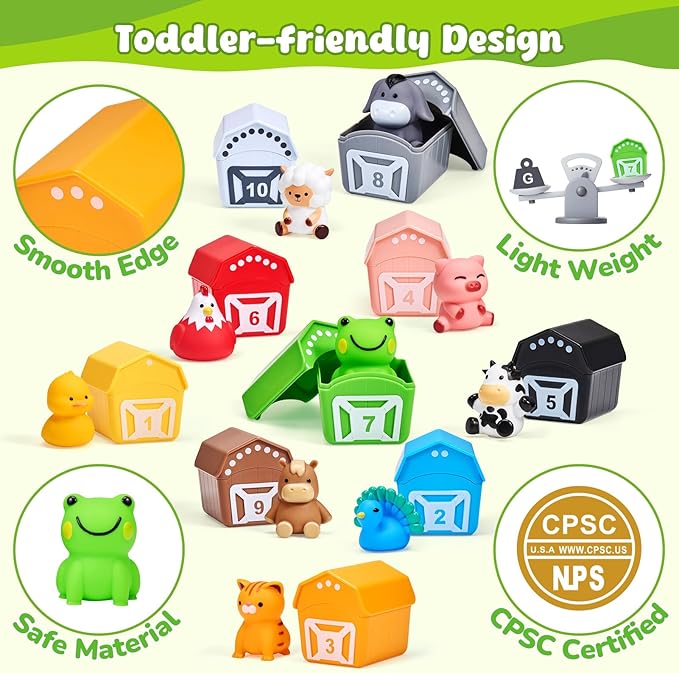 JoyCat Learning Toys for 1,2,3 Year Old Toddlers, 20Pcs Farm Animals Box, Finger Puppets for Kid, Montessori Counting, Matching & Sorting Fine Motor Games, Christmas Birthday Gift for Baby Boys Girls