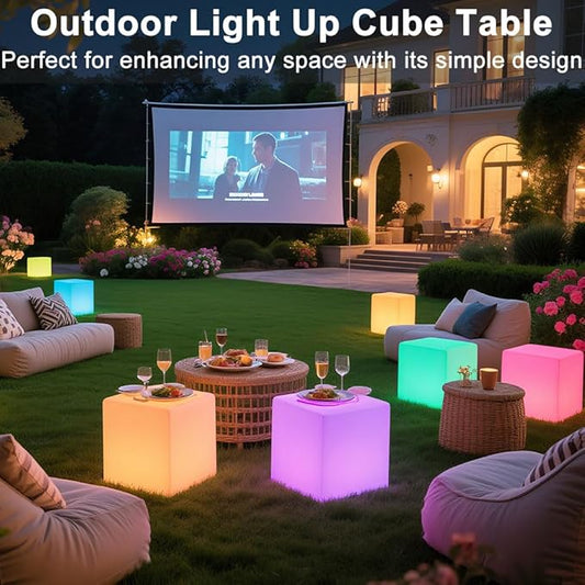 LED Cube Chair for Kids, 14-Inch RGB Color Changing LED Cube Seat w/Remote, Versatile Lighted Up Modern Side Table Glowing Nightstand Soothing Mood Light for Bedroom Living Room Patio, Fun & Practica