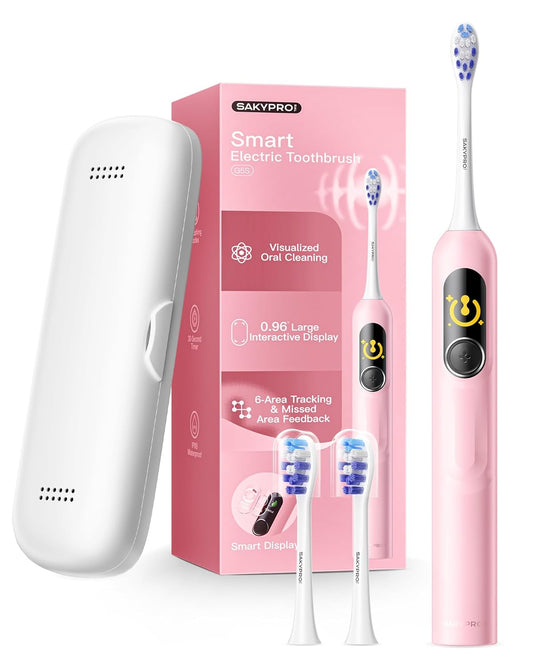 Electric Toothbrush with AI Smart Screen for Adults Kids Teens | 150-Day Battery, Real-Time Brushing Map | Whitening Mode, 3-Min Timer, Travel Case | Family Sonic Toothbrush (G5S Pink)
