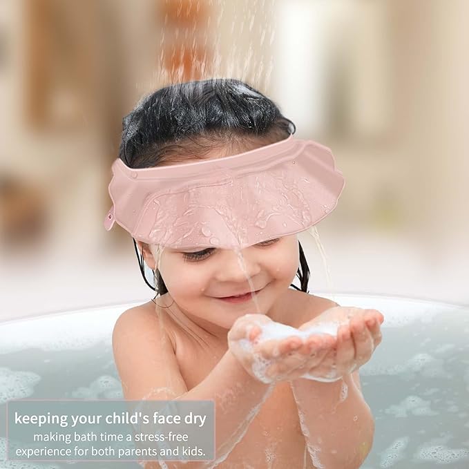 KOMIDK Baby Kids Shower Cap Shampoo Bath Bathing Hat Silicone Adjustable Washing Hair Shower Bathing Protection Shower Cap for Toddler, Baby, Kid, Children (Pink)
