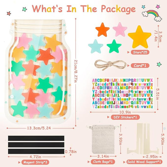 Magnetic Reward Jars for Kids,Personalized Reward Jar with Colorful Letter Stickers,Good Behavior Responsibility Training Tool for Kids,Ideal for Classroom and Home Reward System (Star)