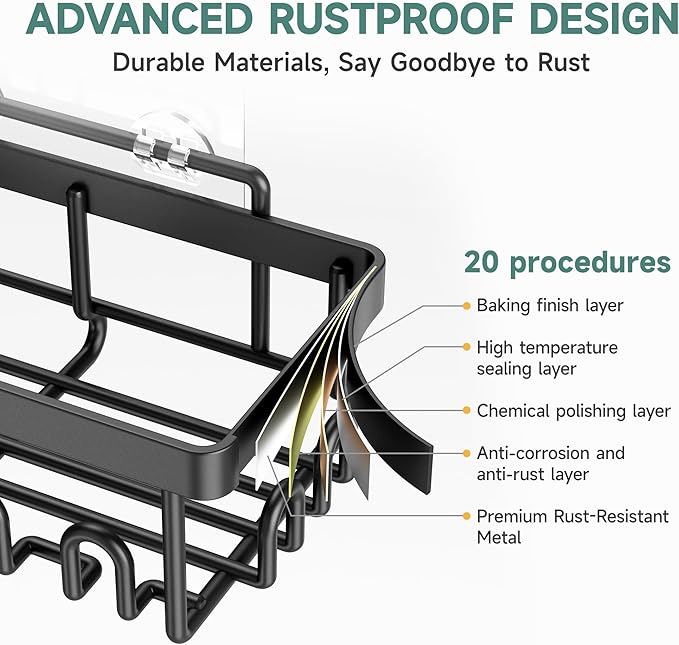 Veken Shower Caddy 6-Pack,Advanced Rustproof Design, No Drilling Adhesive Shelves, Rack with Soap Holder, Large Capacity Bathroom Organizers and Storage, Wall-Mounted Kitchen & Home Decor