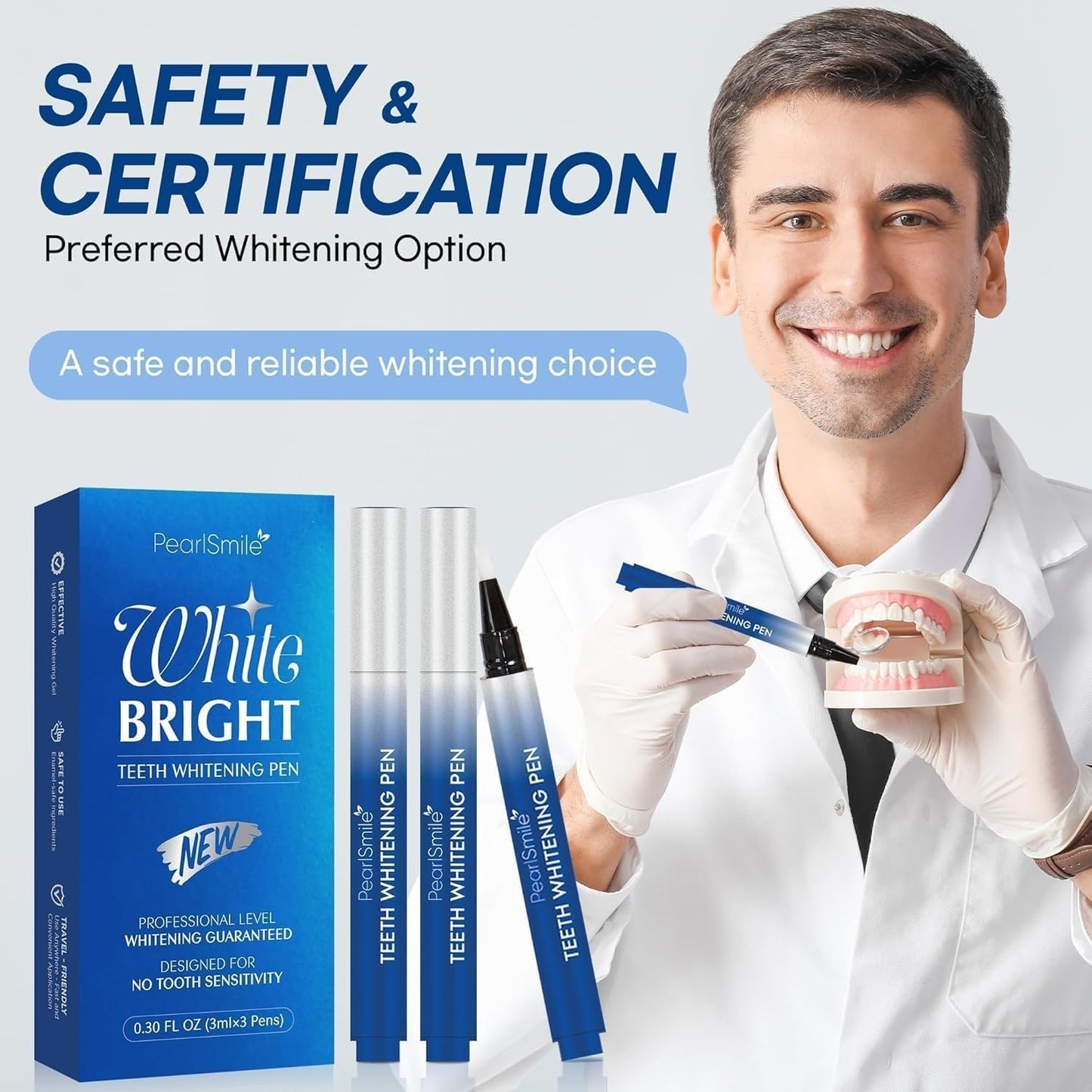 Teeth Whitening Gel – Set of 3 – Gentle, Pain-Free Formula for Sensitive Teeth – Easy, Mess-Free Application – Travel-Friendly & Enamel-Safe for a Brighter Smile