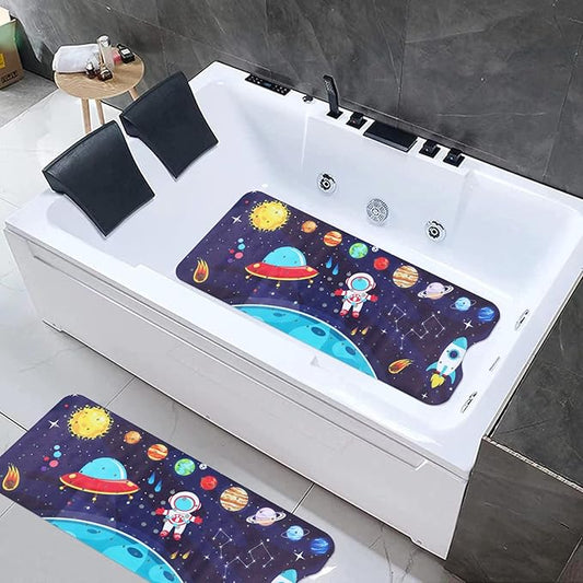 Bathtub Mat Kids Baby Non Slip Shower Mat 40X16 Inch Extra Long Toddler Anti Slip Bath Mats for tub Mat with Suction Cups and Drain Holes,Sky