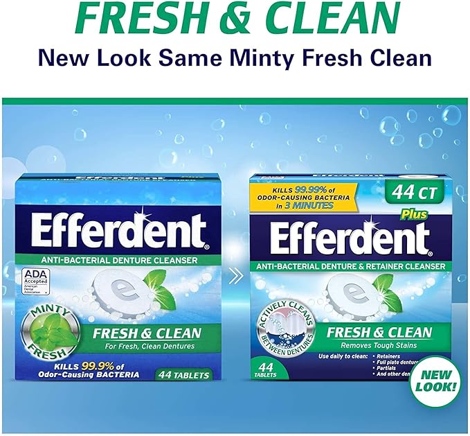 Efferdent Retainer Cleaning Tablets, Denture Cleaning Tablets for Dental Appliances, Minty Fresh & Clean, 44 Count (Pack of 5)