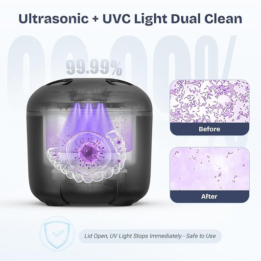 2025 Ultrasonic Retainer Cleaner- 45KHz 25W Portable Denture Cleaner with Drying Function and Removable Inner for Dentures, Mouth Guards, Aligners, Jewelry and More (Black)