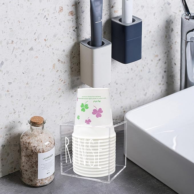 Transparent Acrylic Dixie Cup Dispenser, Disposable Paper Cup Dispenser Storage Holder, 3/5 oz Dixie Cup Holder, Bathroom Paper Cup Rinse Organizer, Disposable Cup Caddy, Water Dispenser Cup Holder