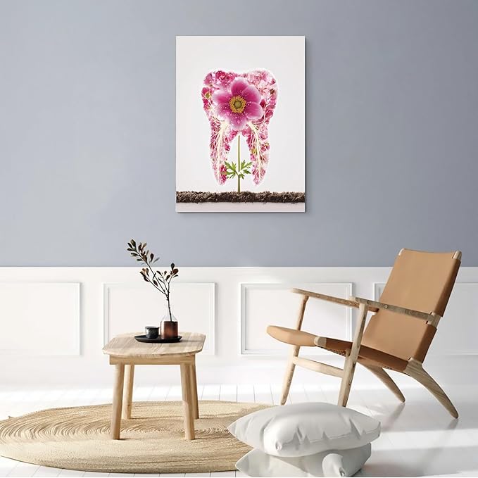 Dental Student Graduation Gift,Floral Tooth Anemone Art,Elegant Home Decor,Professional Office Display,8x12inch Framed Canvas Ready to Hang