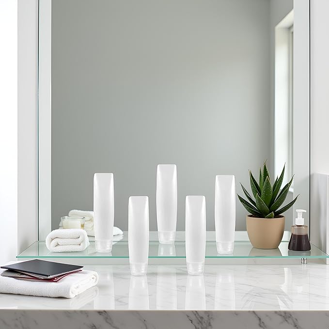 5 Pcs White 1 oz Travel Bottles Empty Refillable Toothpaste Tubes Containers Small Mini Size Squeeze Dispensers, Pump Dispensers Refillable Containers