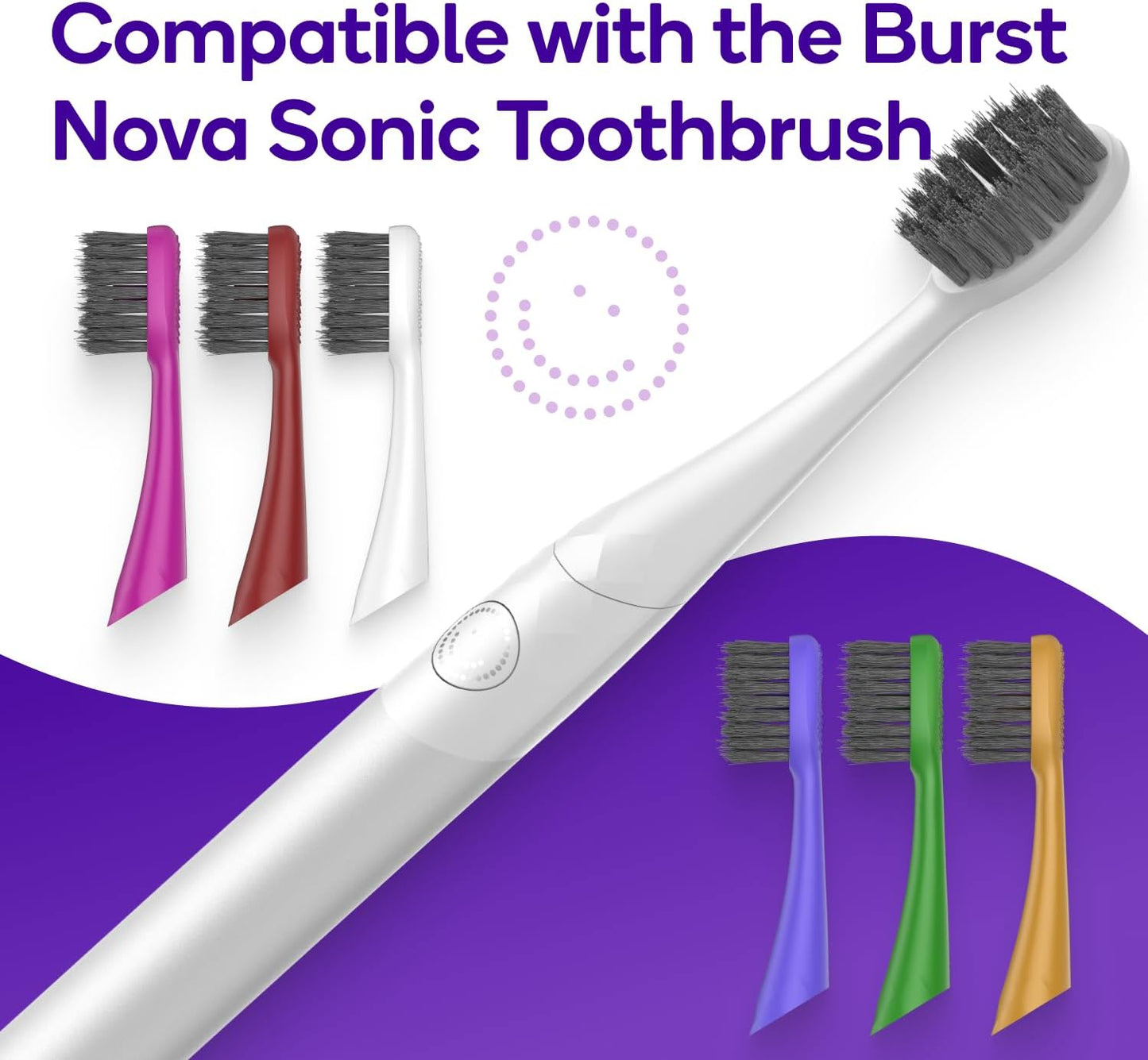 BURST Replacement Heads for Nova Sonic Toothbrush (Red) | Super-Soft Bristles Reduce Risk of Abrasion & Irritation | Tapered Ends Reach Below The Gumline | for a Whiter, Brighter Smile