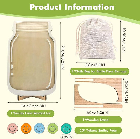 Reward Jar for Kids 25 Tokens Smiley Face Class Reward Jar Compliment Jar for Classroom Home Back to School Gifts for Students