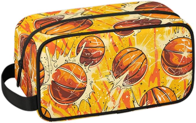 Watercolor Basketball Boys Travel Toiletry Bag Waterproof Wash Bag Shower Shaving Bag Cosmetic Organizer Makeup Bag Portable Toiletries Accessories for Women Men Basketball