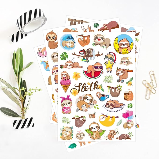 Cute Sloth Stickers Wild Jungle Forest Animal Decal Sticker 770 Counts Party Gifts Goodie Bags Decor Rewards Wild Life Birthday Party Favors Waterproof Water Bottle Laptop Invitation Stickers Decor
