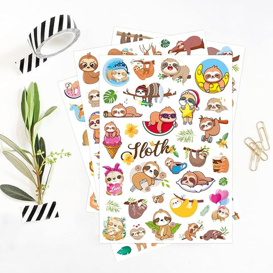 Cute Sloth Stickers Wild Jungle Forest Animal Decal Sticker 770 Counts Party Gifts Goodie Bags Decor Rewards Wild Life Birthday Party Favors Waterproof Water Bottle Laptop Invitation Stickers Decor