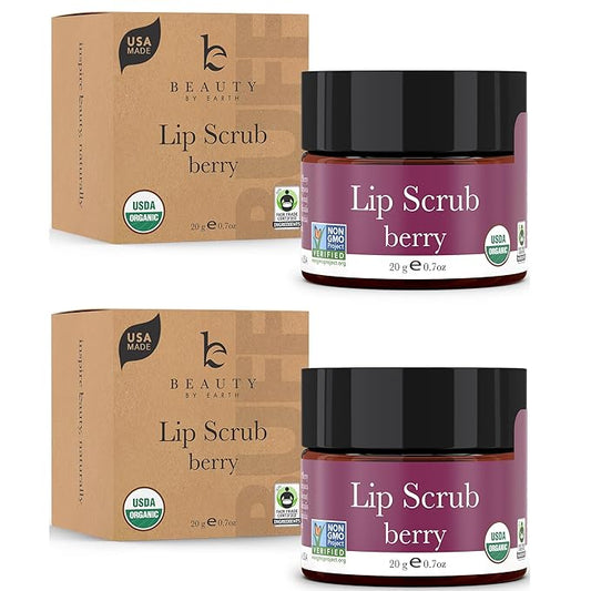 USDA Organic Lip Scrub Berry - USA Made with Natural Ingredients, Moisturizing Scrub Exfoliator for Dry Lips, Lip Sugar Scrubber Exfoliator for Smooth Lips, Small Beauty Gifts