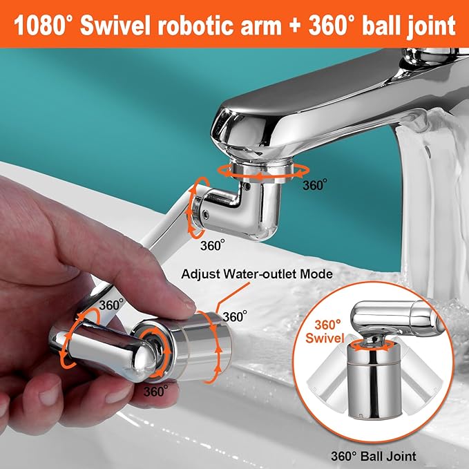 Spurtar 2 PCS 1440° Sink Faucet Extender for Toddlers in Bathroom Kitchen, Silver Rotatable Faucet Aerator Swivel Water Attachment, Tap Head Replacement,for G 1/2", 55/64",15/16"