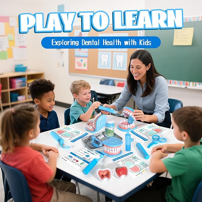 Dentist Playset for Boys with Oversized Pretend Teeth /Removable Teeth /Braces /Retainer - Kids Doctors Play Set - Teeth Model for Teaching - Role Play Toys for Kids 4-6 (Blue)