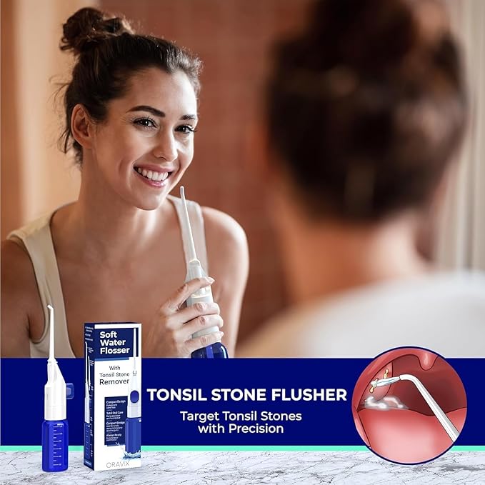 ORAVIX Dental Water Flosser, Tonsil Stone Remover, Gentle Oral Irrigator for Sensitive Teeth and Gums, Kids Manual Water Flosser, No Electricity or Batteries