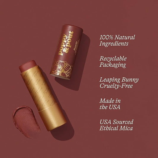 Poppy & Pout All Natural Lip Tint, Cardboard Tube, Hand-Filled, Beeswax, Vitamin E, Coconut Oil, Cruelty Free, All-Natural Shades (Roxie)