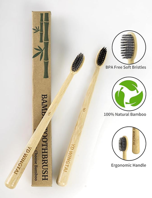 Bamboo Toothbrushes 12pack Disposable Tooth Brush Natural Toothbrush Travel Wooden Bristle Organic for Adults Set
