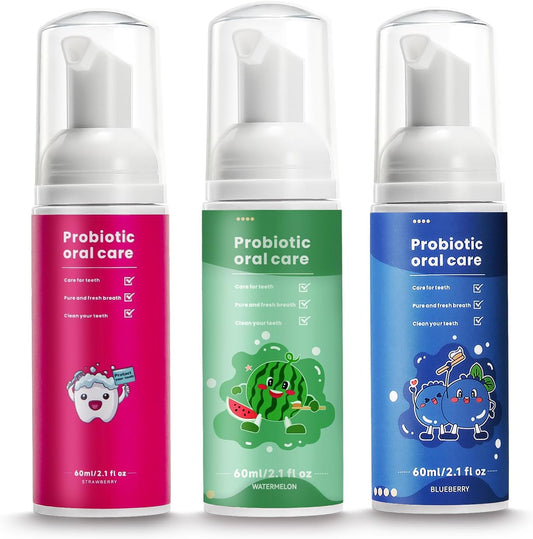 Kids Foam Fluoride Free Toothpaste with Watermelon Strawberry Blueberry Mint Flavor, Toddler Natural Teeth Deep Cleaning Toothpaste for U Shaped Toothbrush