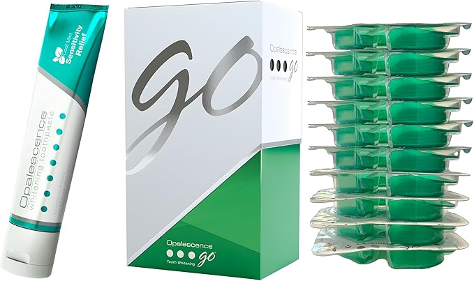 Opalescence Teeth Whitening Bundle - Opalescence Go 15% Hydrogen Peroxide Prefilled Trays (10 Trearments) and Sensitive Whitening Toothpaste 4.7 Onz - Mint Flavor 5194-5167