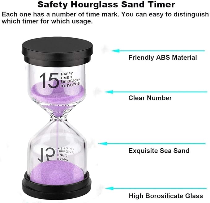SuLiao Hourglass Sand Timer 15 Minute: Plastic Sand Clock, Purple Sand Watch 15 Min, Colorful Reloj De Arena 15 Minutos, Large Hour Glass Sandglass for Kids, Games, Home, Classroom, Kitchen, Decor