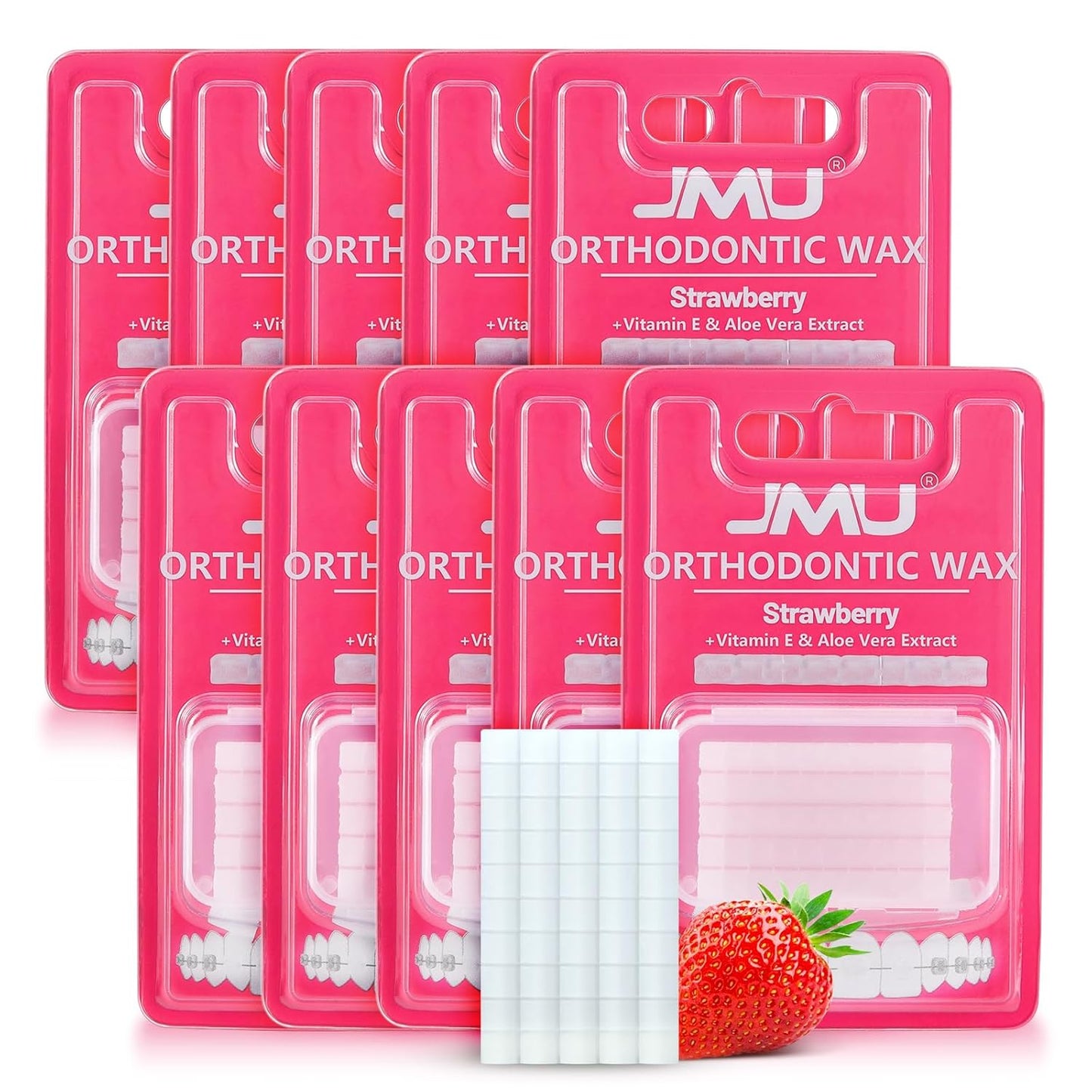 JMU 10 Pack Orthodontic Wax for Braces, 500 Precut Wax Dots, Strawberry Flavored for Fresh Breath, Safe for Sensitive Teeth & Braces Care
