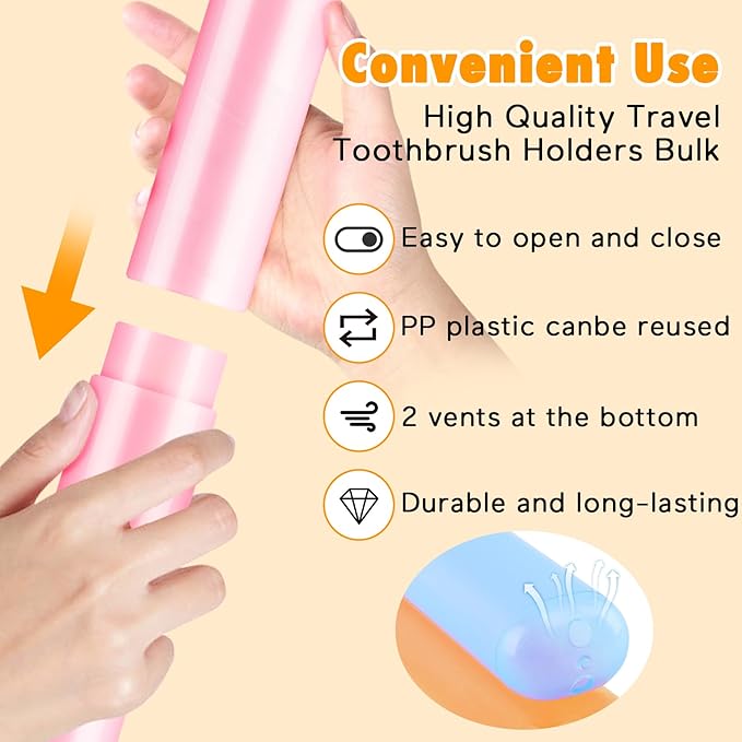 HOFASON 24PCS Large Travel Toothbrush Holders Covers in Bulk 8x1.2x0.8 inches, Kids Classroom Plastic Pencil Case, Portable Toothbrush & Toothpaste Case Storage for Travel Home School Use (6 Colors)