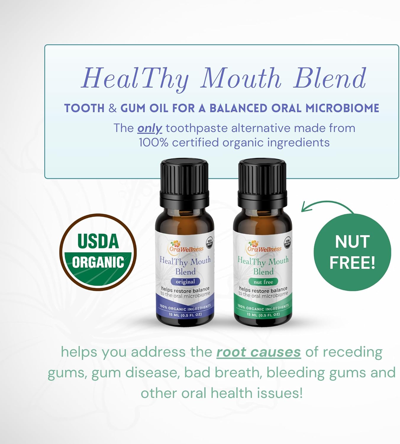 OraWellness Nut Free Healthy Mouth Blend Organic Toothpaste & Mouthwash Alternative Tooth Oil, Natural Mouth Rinse for Healthy Teeth & Gums for Women, Men and Kids, Pack of 1