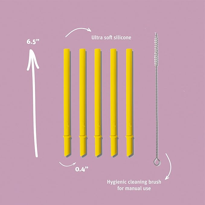 Avanchy Silicone Training Sippy Cup with Straw Lid – For Babies 6+ Months to Toddlers 1 Year Old – 8 oz Infant Water Cup for Baby Led Weaning, Yellow + 5 Reusable Straws