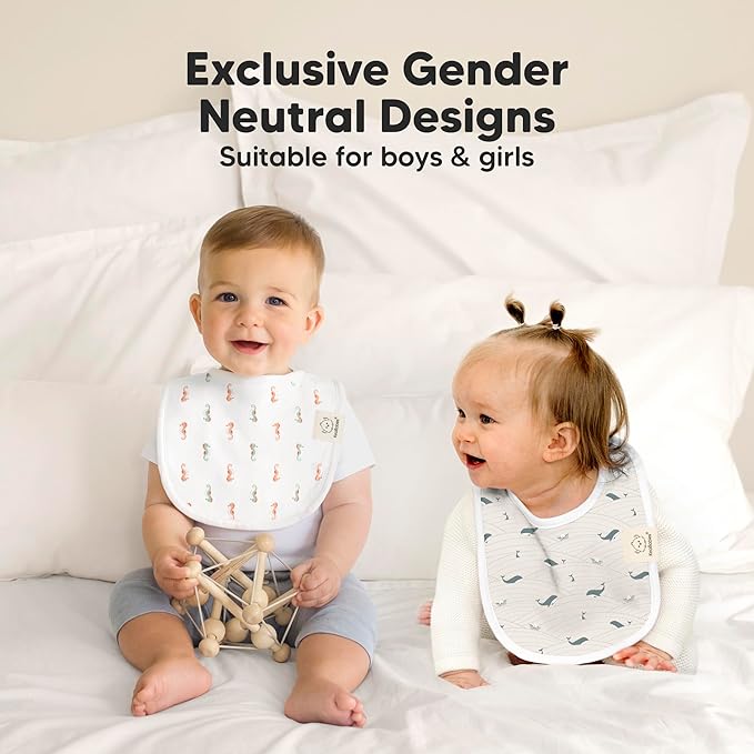 8-Pack Organic Baby Bibs for Boys, Girls - Soft Cotton Drooling and Teething Bibs for Baby Girl & Boy, Extra Absorbent, Easy to Clean & Put On for Toddler, Newborn, Infant 0-24 Months (Marine Muse)