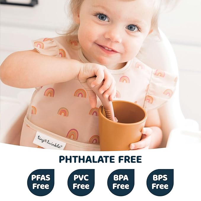 Tiny Twinkle Mess Proof Baby Bib for Girls | Waterproof Toddler Bib for Eating | Baby Apron for Feeding | Machine Washable | Perfect Shower Gift (Cotton Candy, 6–24M)