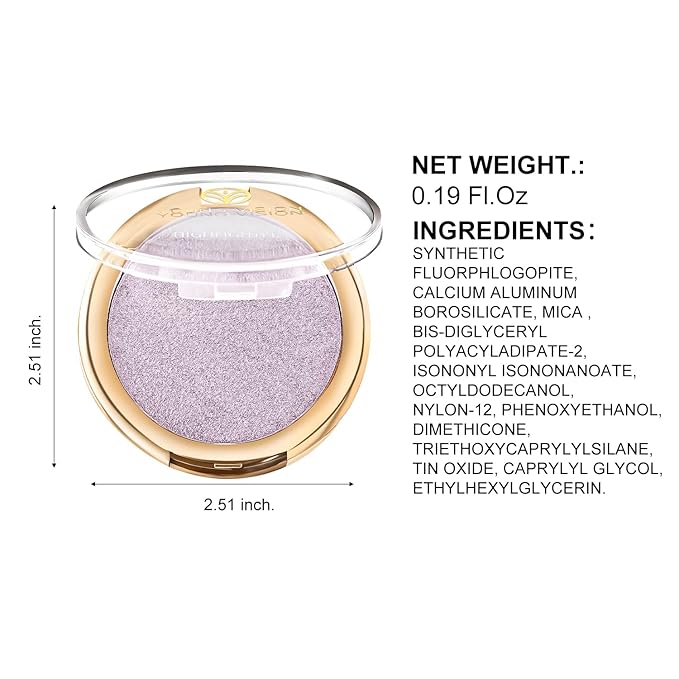 YOUNG VISION Pressed Powder Highlighter, Baked Natural Glow Contour Powder & Face Highlighter, Cruelty Free, Shimmer Highlighting Makeup for Face, Eye, Eyeshadow, Body, Skin (Purple)