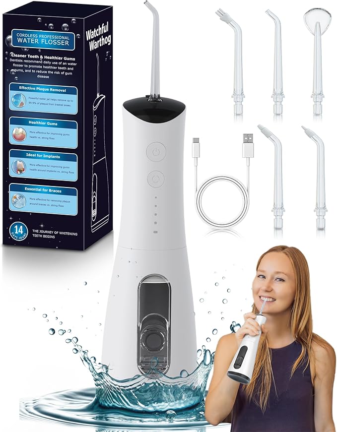 High-Pressure 120PSI Water Dental Flosser with 300ml Reservoir - Portable Water Flosser for Teeth & Gum Cleaning - Rechargeable with 4 Pressure Modes, 1600 Pulses/Minute & IPX7 Waterproof