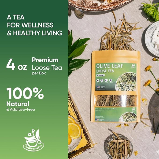 Olive Leaf Loose Tea – 4oz Size (Premium Dried Olive Loose Leaf Tea - 4 oz), Natural Extract Caffeine-Free Herbal Tea for Relaxation, Wallness with Smooth Taste