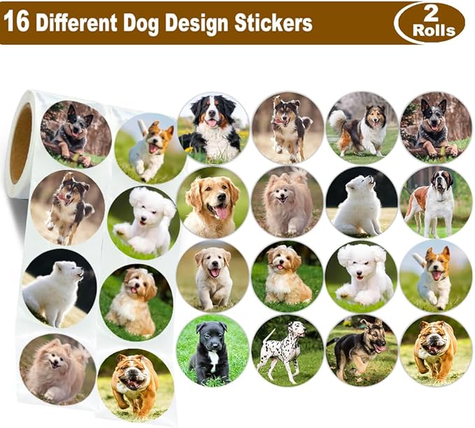 600Pcs Dog Stickers for Kids Teachers 1.5 Inch 16 Styles Dog Stickers for Kids Birthday Party School Reward Giveaways